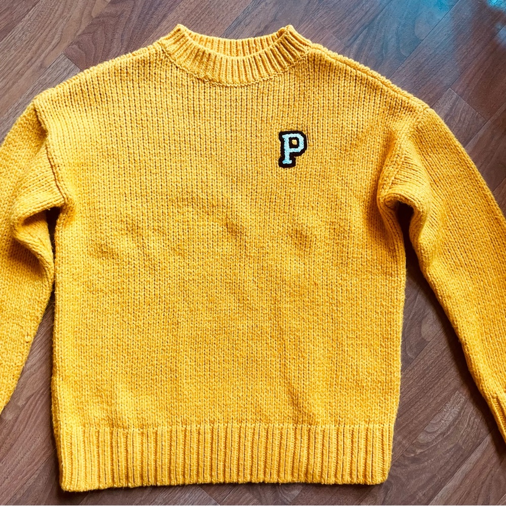 Victorias Secret Pink XS Varsity yellow boyfriend crew sweater pullover knit